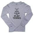 thumbnail image 1 of Iconic Keep Calm And Play Tennis With Racket Graphic Men's Long Sleeve Grey T-Shirt, 1 of 2