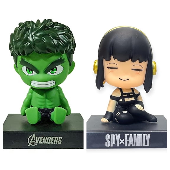 Iconic Keychains Super Hero Action Figure Limited Edition Bobblehead with Mobile Holder for Car Dashboard, Office Desk & Study Table |H-U-L-K_ YOR-FORGER-SPY|