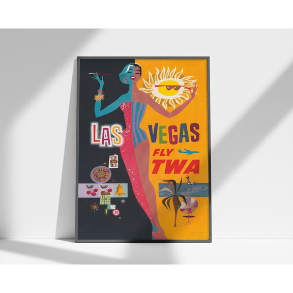 Iconic Las Vegas Fly Twa Poster, Trans World Airlines 1960s Retro Travel PrintDownload, Poster Only