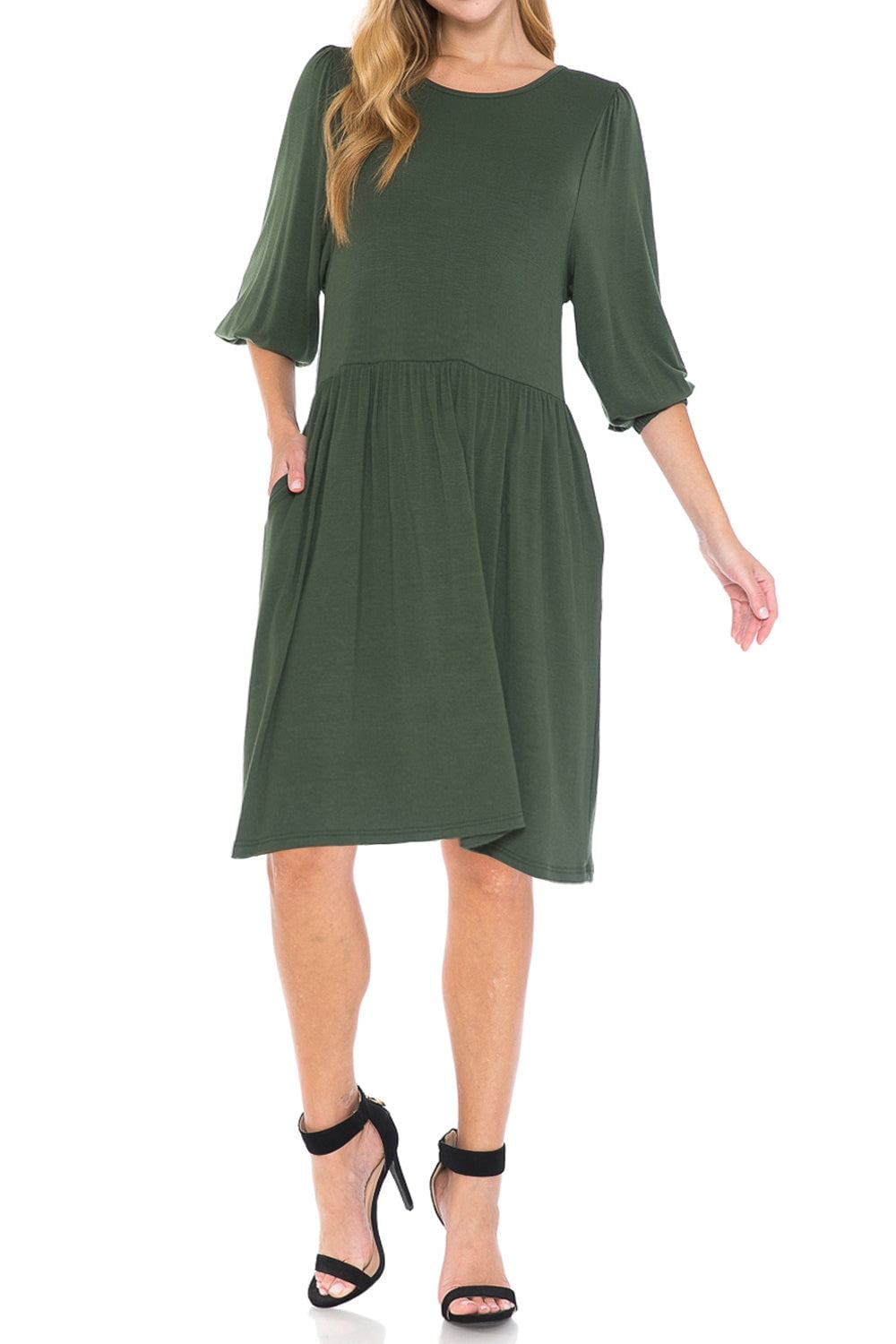 Iconic Luxe Women's Baby Doll Midi Dress Petite Size Olive Small