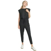 Iconic Luxe Women's Padded Shoulder Sleeveless Jumpsuit Black Medium