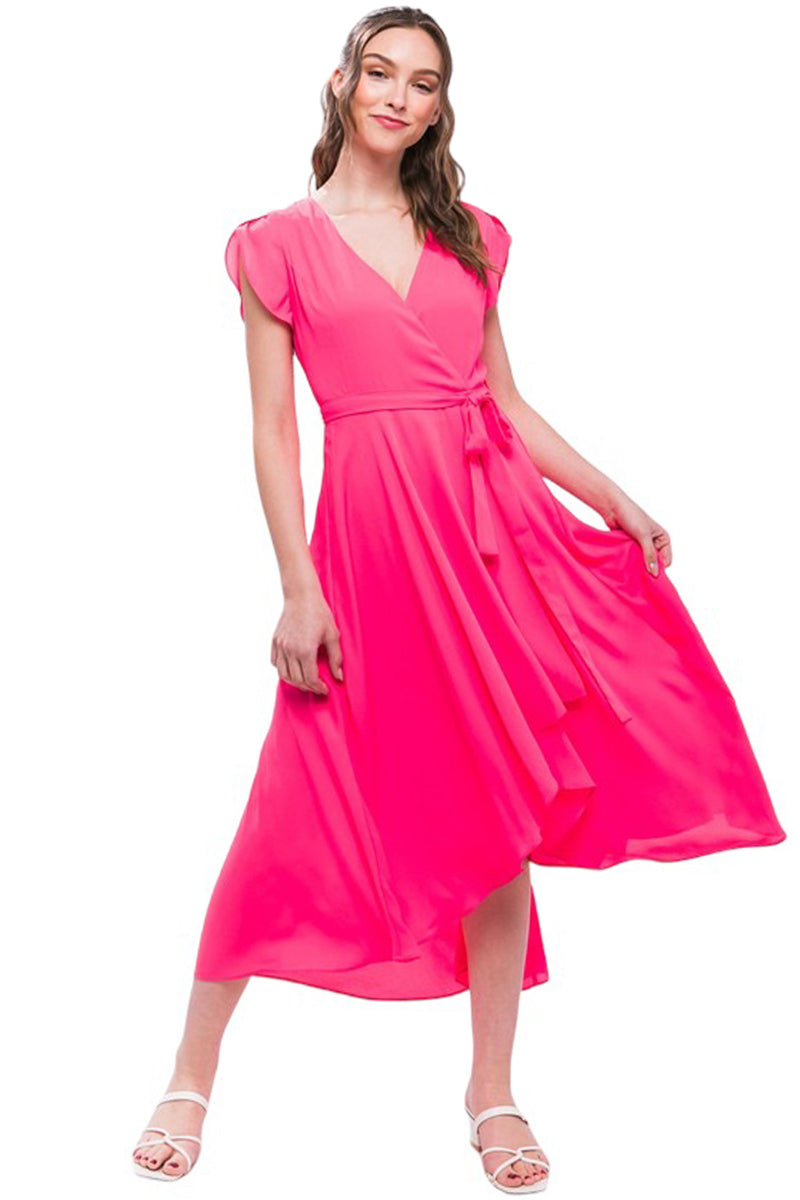 Iconic Luxe Women's Ruffle High-Low Maxi Dress Fuchsia Large - Walmart.com
