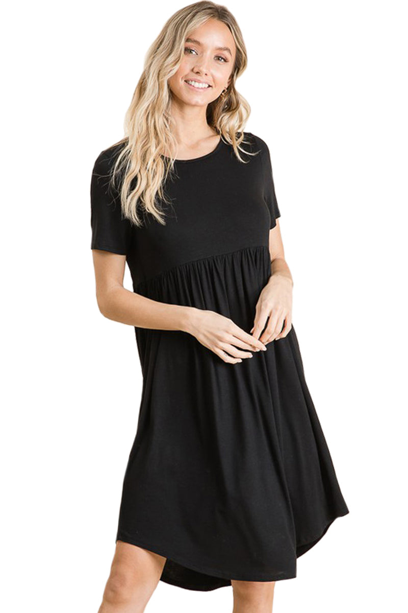 Iconic Luxe Women's Short Sleeve Babydoll Dress Black Small