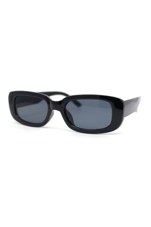 Iconic Mod Rounded Rectangular Minimal Plastic Sunglasses All Black