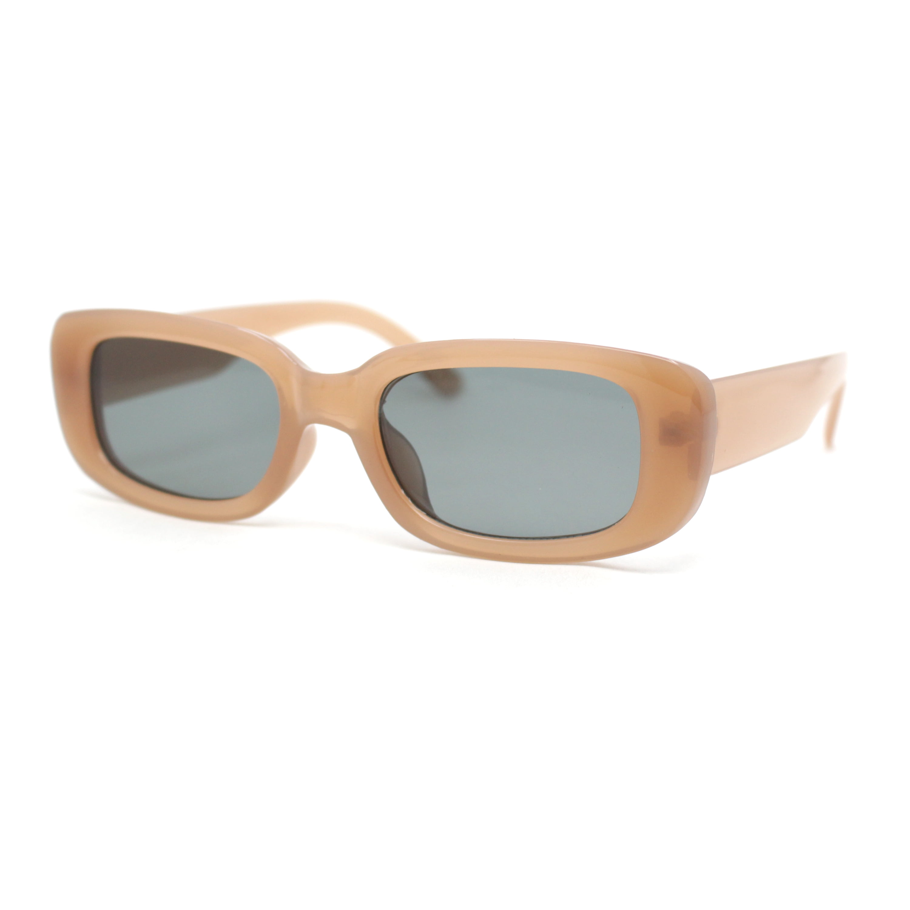 Iconic Mod Rounded Rectangular Minimal Plastic Sunglasses Dark Beige ...