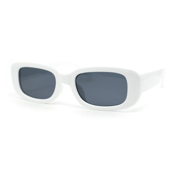 Iconic Mod Rounded Rectangular Minimal Plastic Sunglasses White - Black