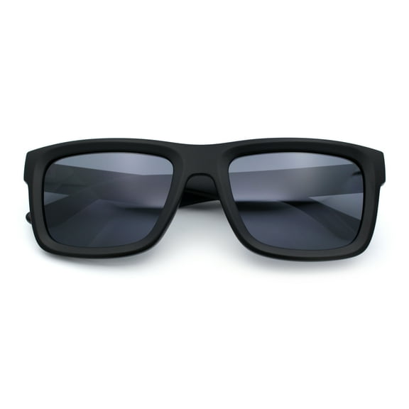Iconic Narrow Rectangular Thick Horn Rim Plastic Minimal Sunglasses Matte Black - Black