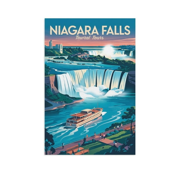 Iconic Niagara Falls Classic Poster Retro Cityscape with Majestic Waterfalls & Parks Canvas Poster