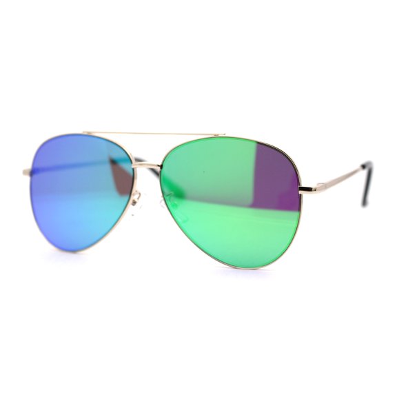 Iconic Officer Cop Sunglasses with Spectrum Color Mirror Lenses Gold Green Mirror