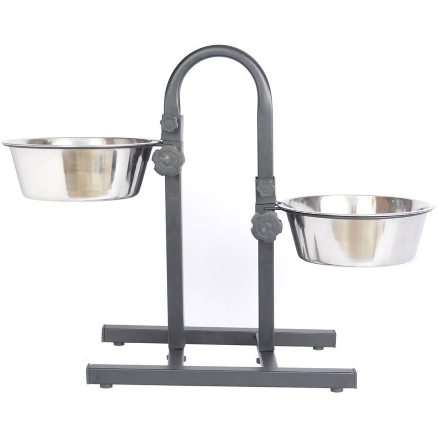 Adjustable Stainless Steel Elevated Double Pet Feeder with Non-Skid Base