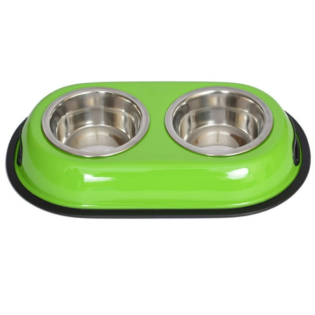 Iconic Pet Color Splash Stainless Steel Double Diner (Green) For Dog