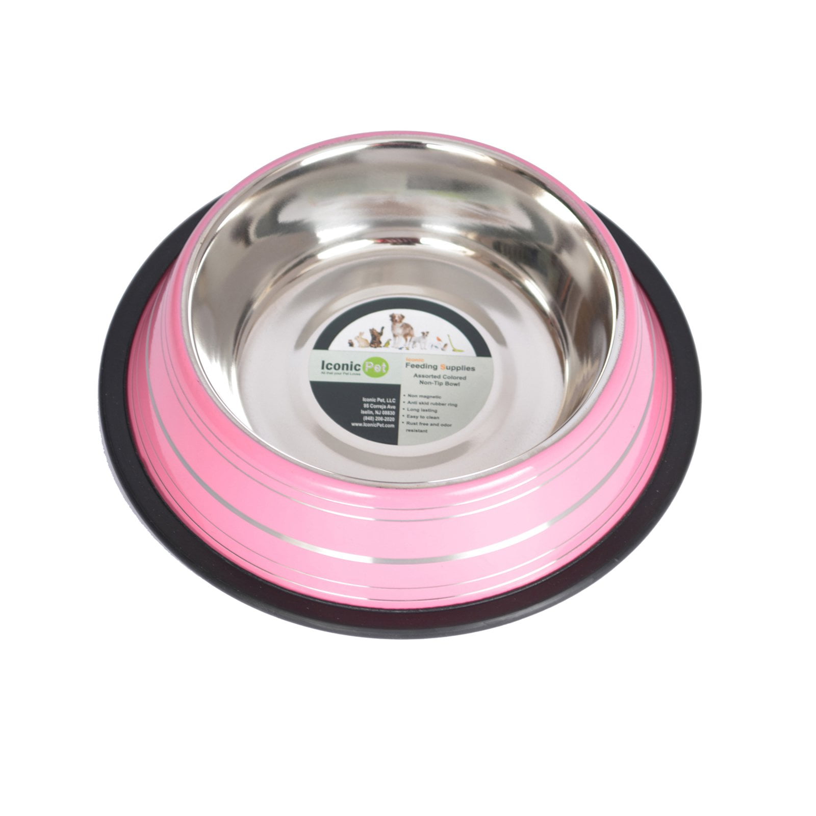 Pink Striped Stainless Steel Non-Skid Pet Bowl, 32 Oz