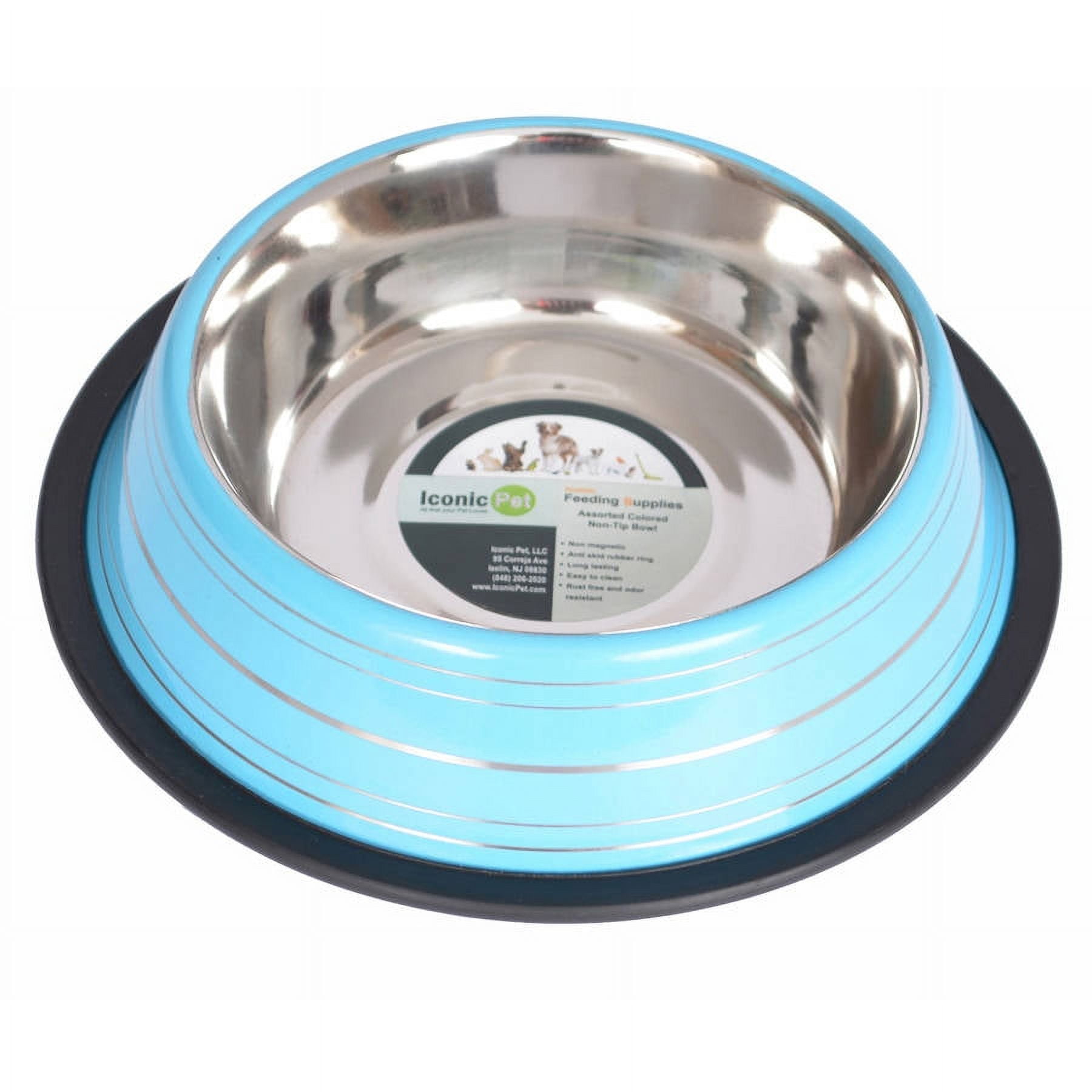 Blue Stainless Steel Non-Skid Pet Bowl with Stripes