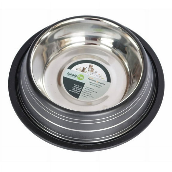 Iconic Pet Color Splash Stripe Non-Skid Pet Bowl, 8 Oz, Black