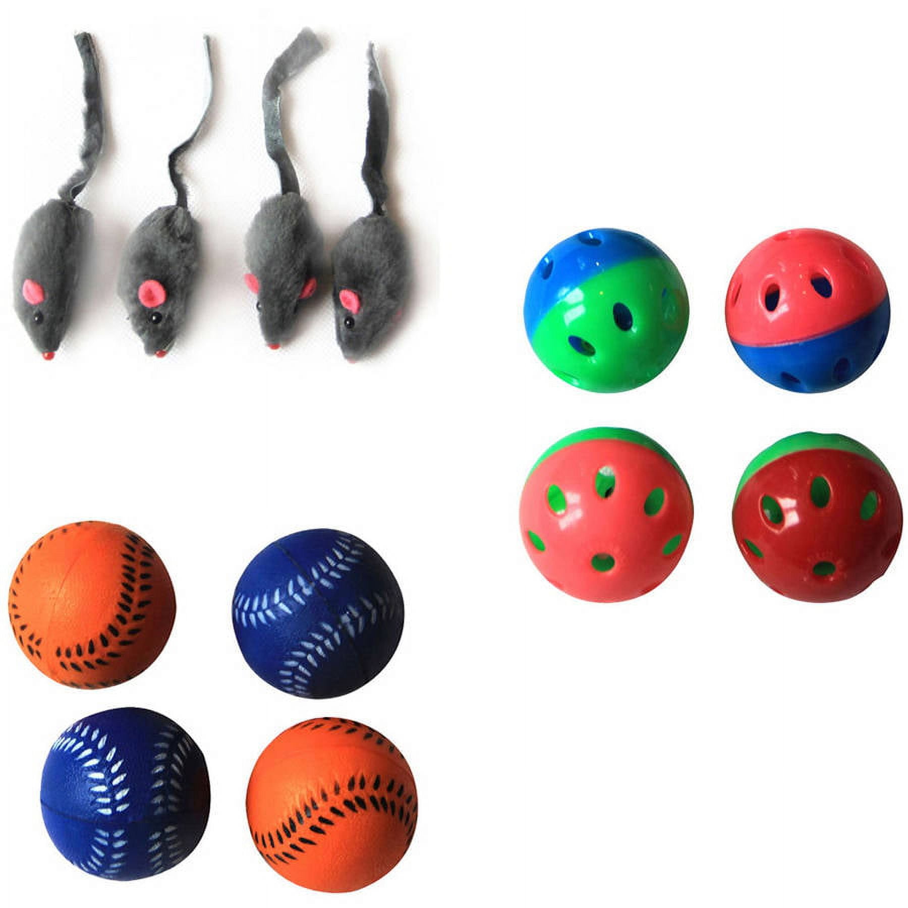Iconic Pet Fur Mice, Plastic Ball and Bouncing Softball, Set of 3