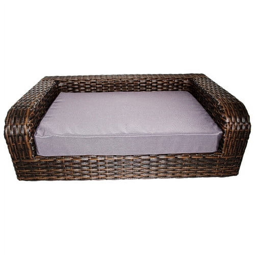 Large Brown Rattan Pet Sofa with Gray Cushion