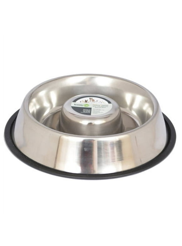 Iconic Pet Slow Feed Stainless Steel Pet Bowl For Dog Or Cat, Small, 12 Oz