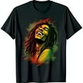 thumbnail image 1 of Iconic Portrait T-Shirt Vibrant Graphic Design Rastafarian Colors Peace & Love Symbol, 1 of 5