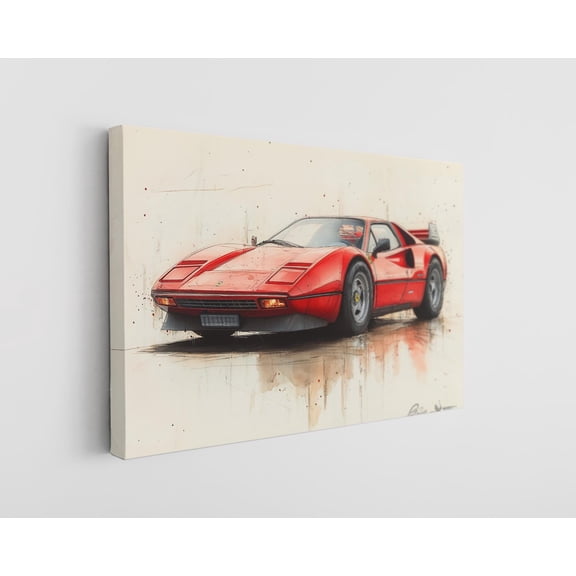 Iconic Red Ferrari GTO Watercolor Canvas Art - Classic Sports Car Wall Decor - High-Quality Luxury Artwork - Handcrafted Automotive Masterpiece