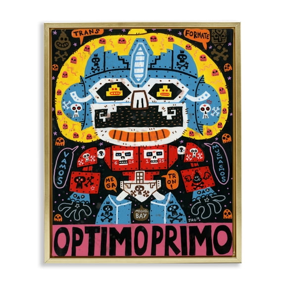 Stupell Industries Iconic Robotic Character Collage Gold Framed Floater Canvas Wall Art, design by Jorge R. Gutierrez