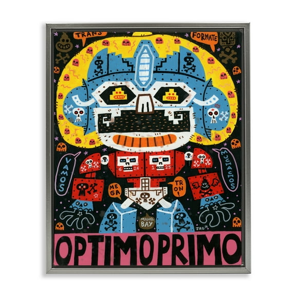 Stupell Industries Iconic Robotic Character Collage Gray Framed Floater Canvas Wall Art, design by Jorge R. Gutierrez