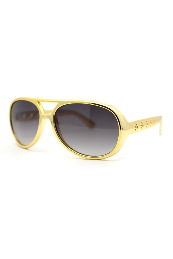 Iconic Rock and Roll Flashy Metallic Finish Plastic Racer Sunglasses Gold - Smoke