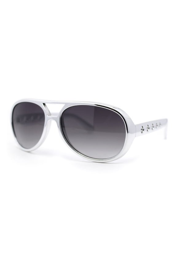 Iconic Rock and Roll Flashy Metallic Finish Plastic Racer Sunglasses Silver - Smoke