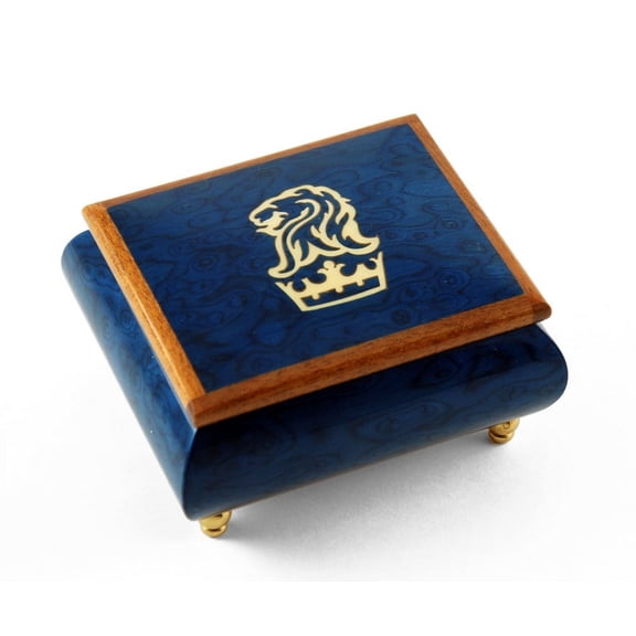 Iconic Royal Blue Lion and Crown Inlay Music Box - You're Nobody Til Somebody Loves You