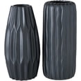 thumbnail image 1 of Iconic Scandi Ripple Vases, Set of 2, Black, Artisan Crafted, Matte, Glazed, Porcelain, Rustic Modern Style, 10.25 Inches Tall, 1 of 6