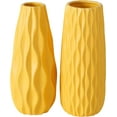 thumbnail image 1 of Iconic Scandi Ripple Vases, Set of 2, Bold Pop Yellow, Smooth Glazed, Ceramic Stoneware, Contemporary Table Decor, 9.5 Inches Tall, 1 of 6