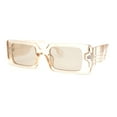 thumbnail image 1 of Iconic Squared Rectangle Plaid Pattern Thick Arm Mod Fashion Sunglasses All Beige, 1 of 4