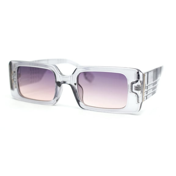 Iconic Squared Rectangle Plaid Pattern Thick Arm Mod Fashion Sunglasses Slate - Purple Pink