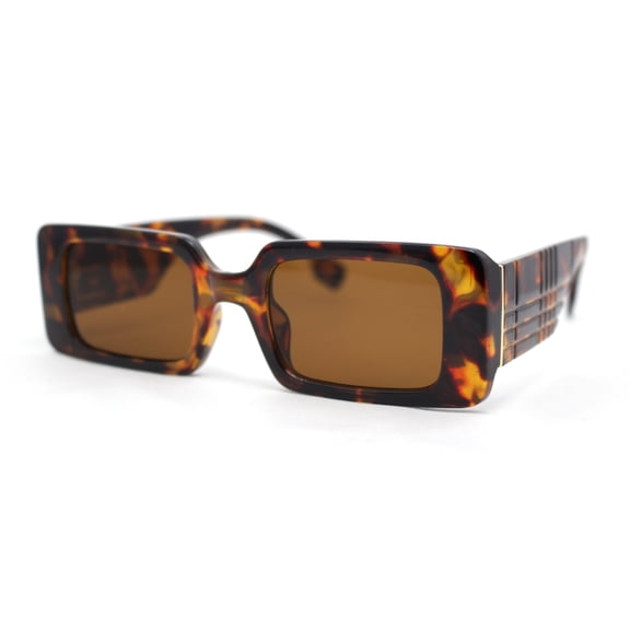 Iconic Squared Rectangle Plaid Pattern Thick Arm Mod Fashion Sunglasses Tortoise - Brown