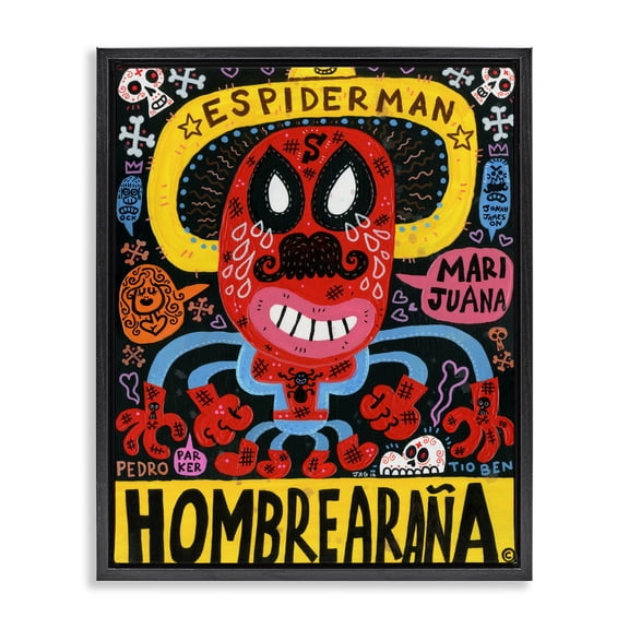 Stupell Industries Iconic Superhero Character Collage Black Framed Floater Canvas Wall Art, design by Jorge R. Gutierrez