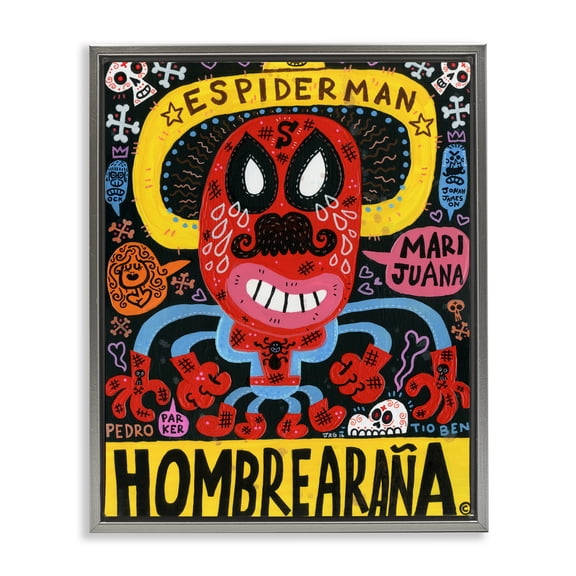 Stupell Industries Iconic Superhero Character Collage Gray Framed Floater Canvas Wall Art, design by Jorge R. Gutierrez