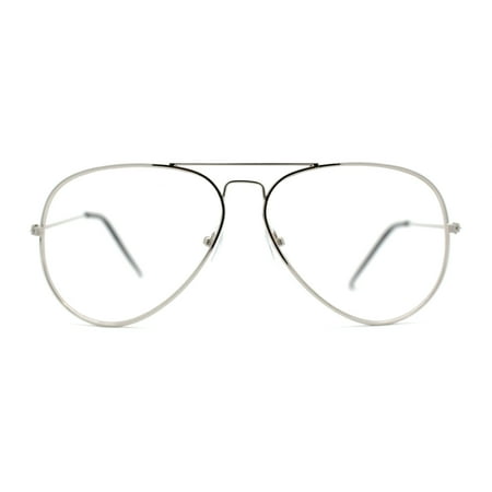 Iconic Tear Drop Clear Lens Metal Rim Cop Glasses Silver