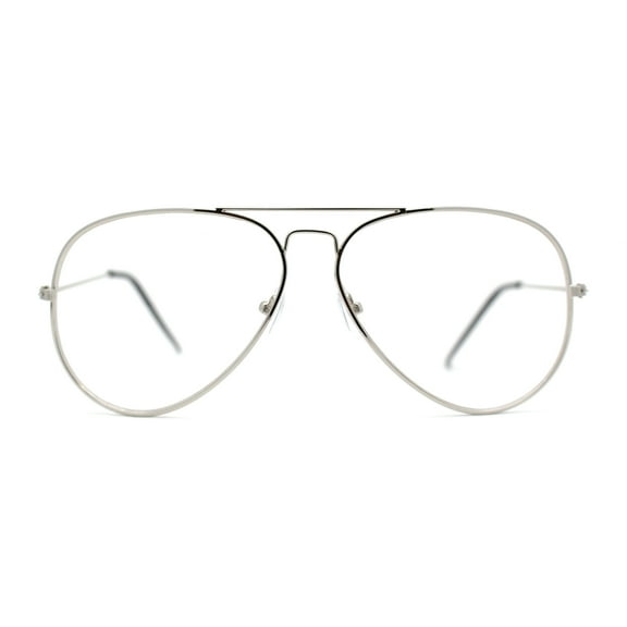 Iconic Tear Drop Clear Lens Metal Rim Cop Glasses Silver