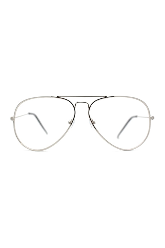 Iconic Tear Drop Clear Lens Metal Rim Cop Glasses Silver