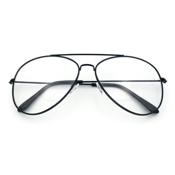 Iconic Tear Drop Shape Air Force Officer Metal Rim Cop Clear Lens Glasses Black