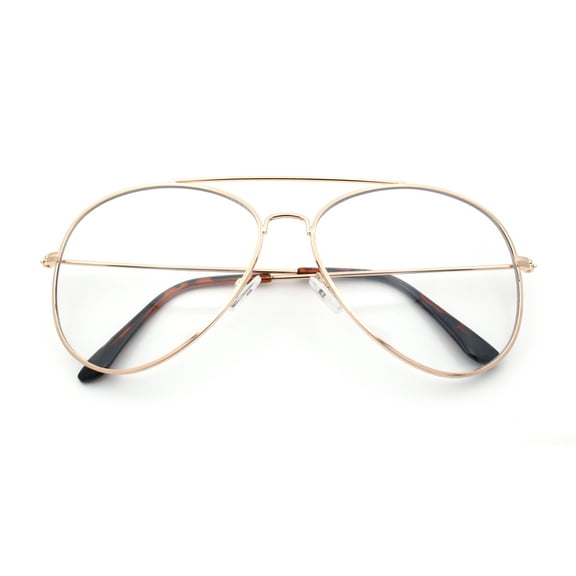 Iconic Tear Drop Shape Air Force Officer Metal Rim Cop Clear Lens Glasses Gold