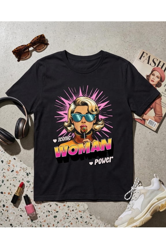 Iconic Woman Power Pop Art Shirt, Retro Comic Style Woman Tee, Feminine Empowerment Top, Colorful Vintage Aesthetic Design, Unisex Cotton T-Shirt, Size S-5XL