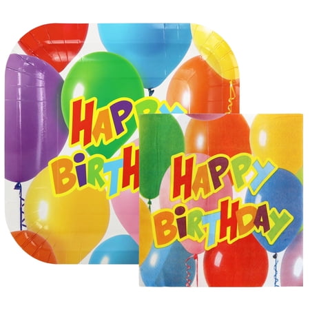 Iconikal 100-Piece Paper Dinner Party Pack, Happy Birthday, 40 Plates and 60 Napkins