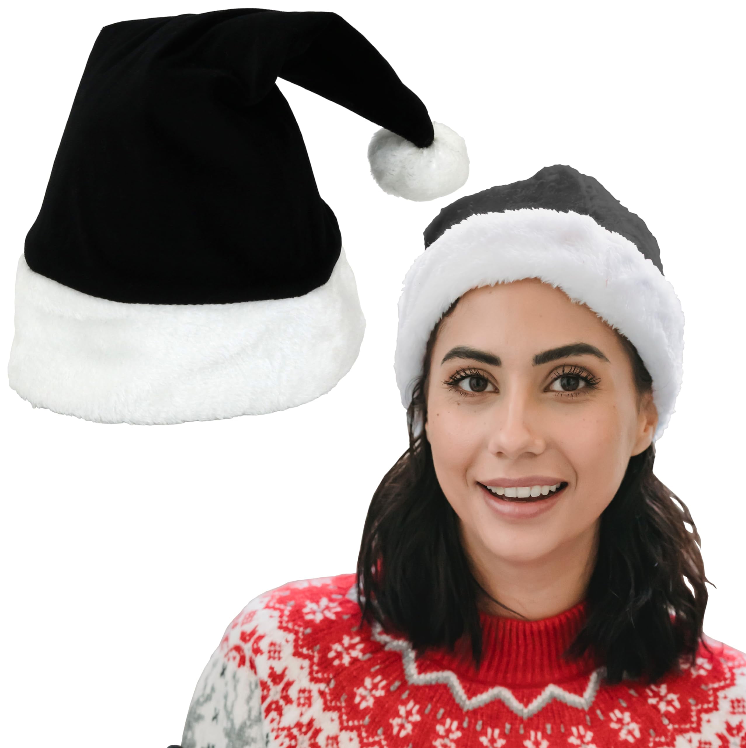 Iconikal Plush Velvet Santa Hat for Women or Men, Black