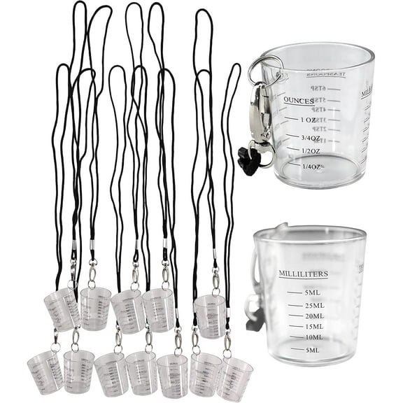 Iconikal Shot Glass Measuring Cup with Quick Clip on Lanyard, 12-Pack
