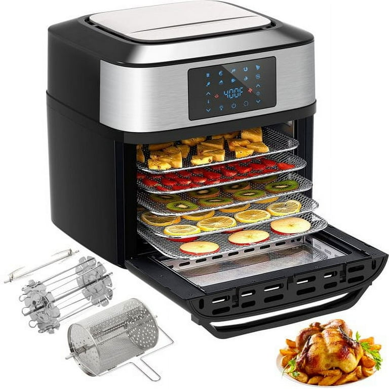 16 qt. Air Fryer Oven Ariawave Mini Stainless Steel with Rotating Rotisserie, Matte Black / Stainless