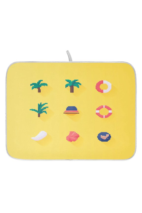Icons Pattern Dish Drying Mat for Kitchen, Quick Drying Absorbent Soft Durable 18 x 24"
