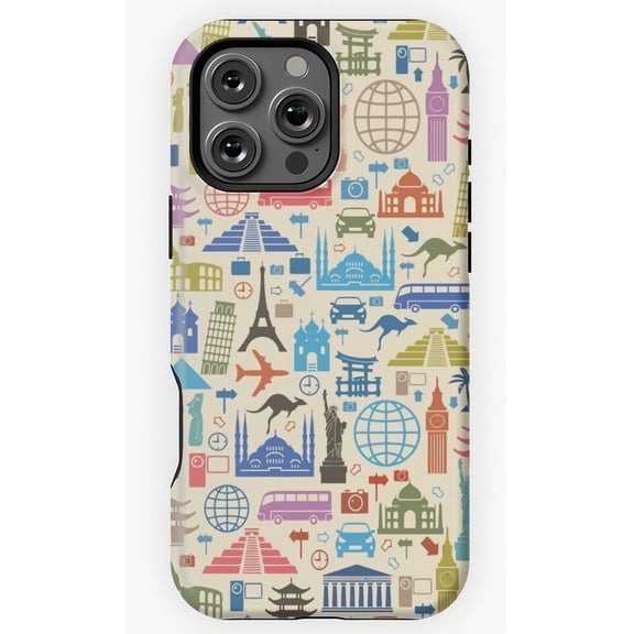 Icons of Travel Vintage Art Landmark Vacation World Tour Trip A841 Protective Case for iPhone 17 16 15 14 13 12 11 Pro Max