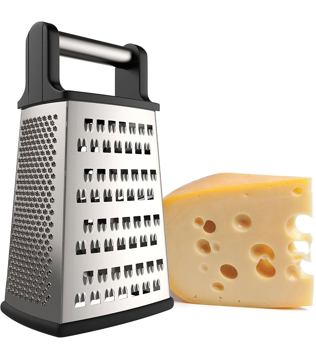KitchenCraft KCGRATERNS Non Stick Cheese Grater, 4 Sided, Stainless Steel,  Black, 22.5 x 17.5 x 10 cm