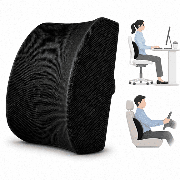 Icreopro Ergonomic Lumbar Support Pillow for Office Chairs, Car Seats and Home Seating, Memory Foam Back Cushion with Breathable 3D Mesh Cover, Black