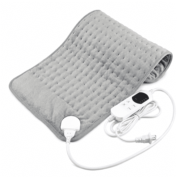 ICREOPRO Heating Pad for Back, Neck and Shoulders, 16 x 30 in Electric Heating Pad with 6 Heat Settings, 4 Timer Settings, Auto Shut-Off, Machine Washable, Moist & Dry Heat, Gray